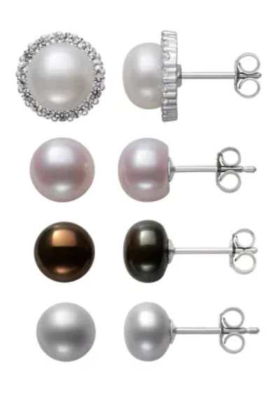 Lab Created 4 PAIR FWP STUD SET WITH LC SAPPHIRE EARRING JACKET