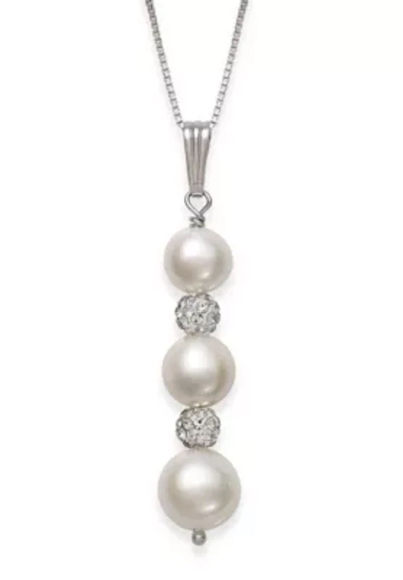 Sterling Silver Freshwater Pearl and Crystal Earring and Pendant Set