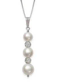 Sterling Silver Freshwater Pearl and Crystal Earring and Pendant Set