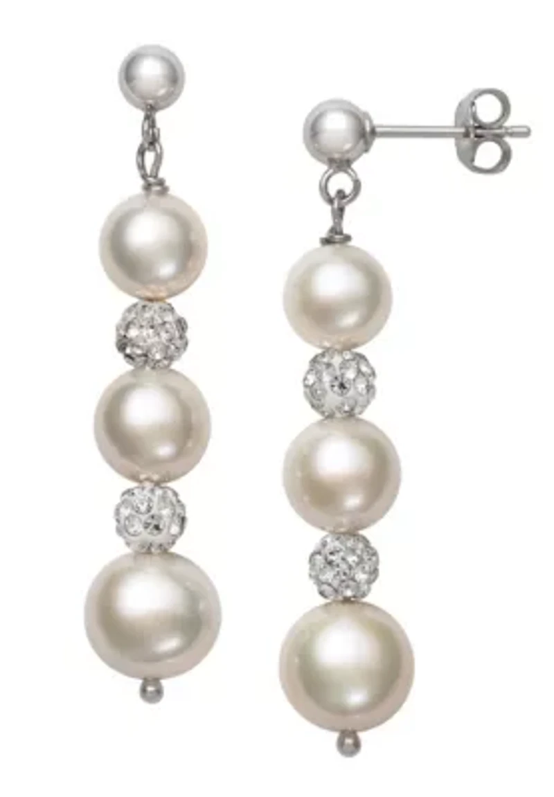Sterling Silver Freshwater Pearl and Crystal Earring and Pendant Set