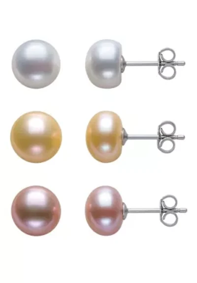 STERLING SILVER 3 PAIR 8-9MM FWP STUD SET