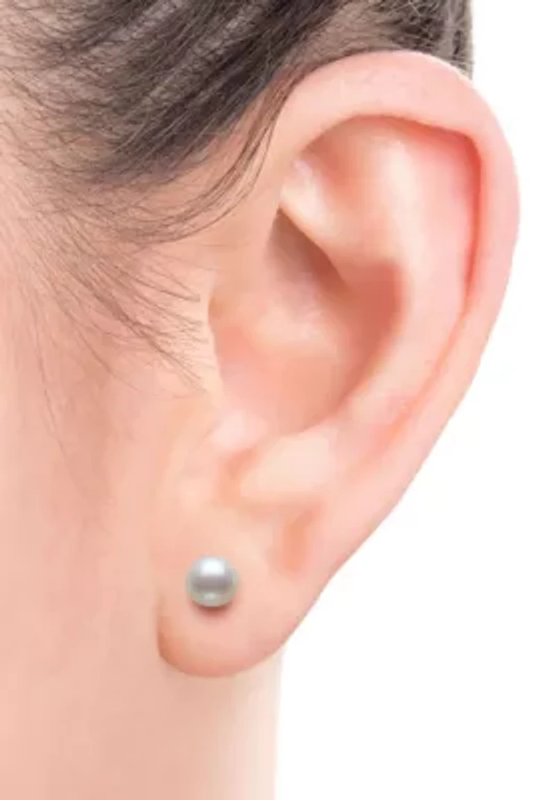 Lab Created STERLING SILVER 6MM FWP NECKLACE & STUD SET