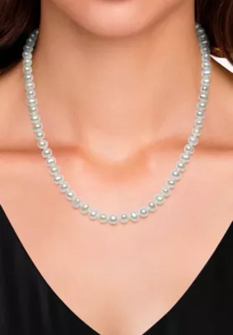 Lab Created STERLING SILVER 6MM FWP NECKLACE & STUD SET