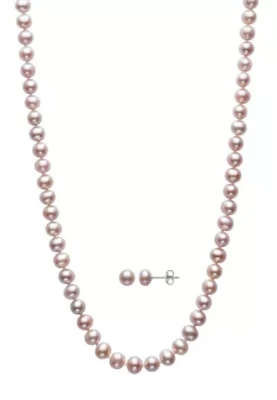 Lab Created STERLING SILVER 6MM FWP NECKLACE & STUD SET