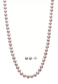 Lab Created STERLING SILVER 6MM FWP NECKLACE & STUD SET