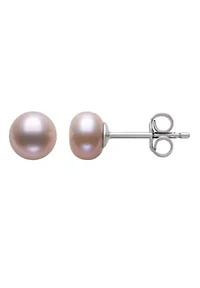 Lab Created STERLING SILVER 6MM FWP NECKLACE & STUD SET