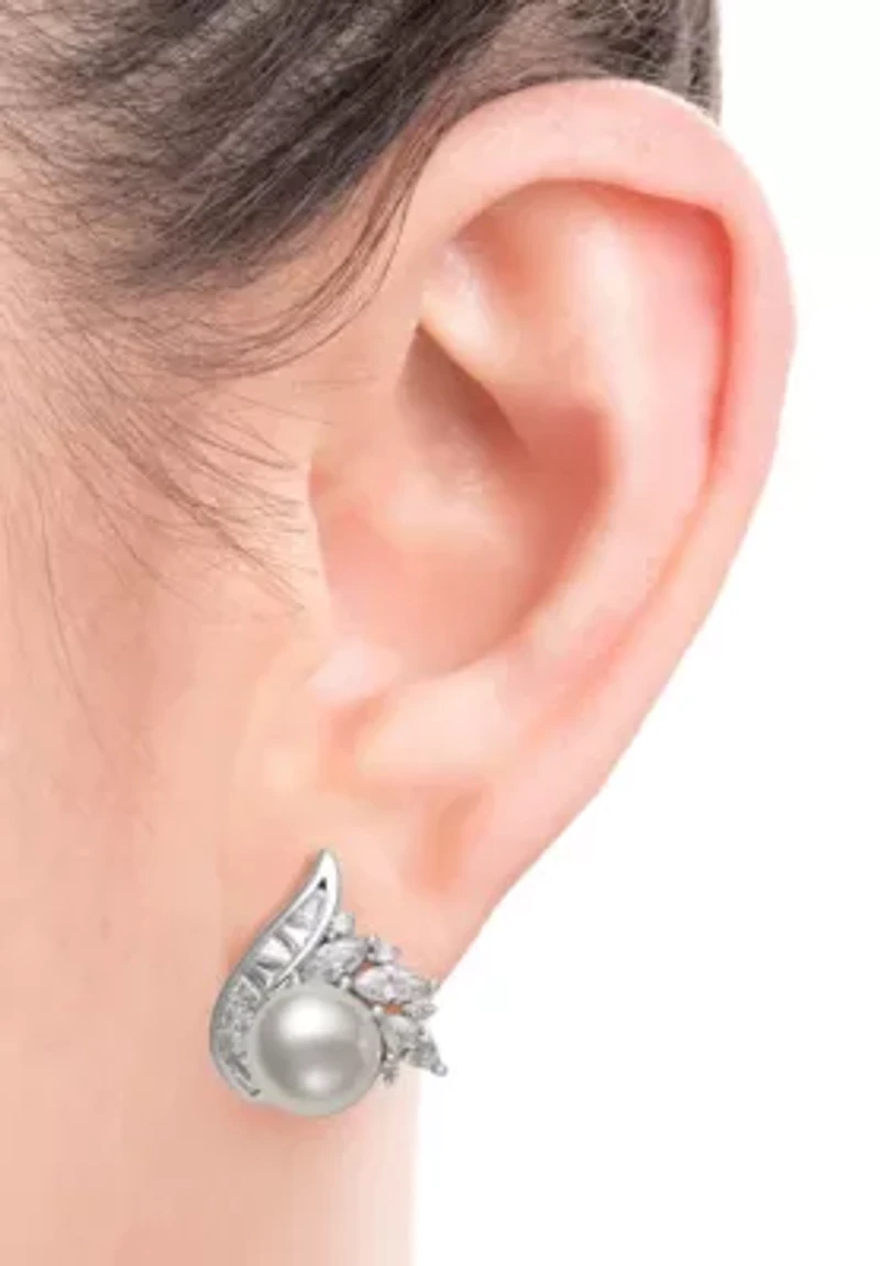 Lab Created Sapphire and Freshwater Pearl Sterling Silver Earring and Pendant Set