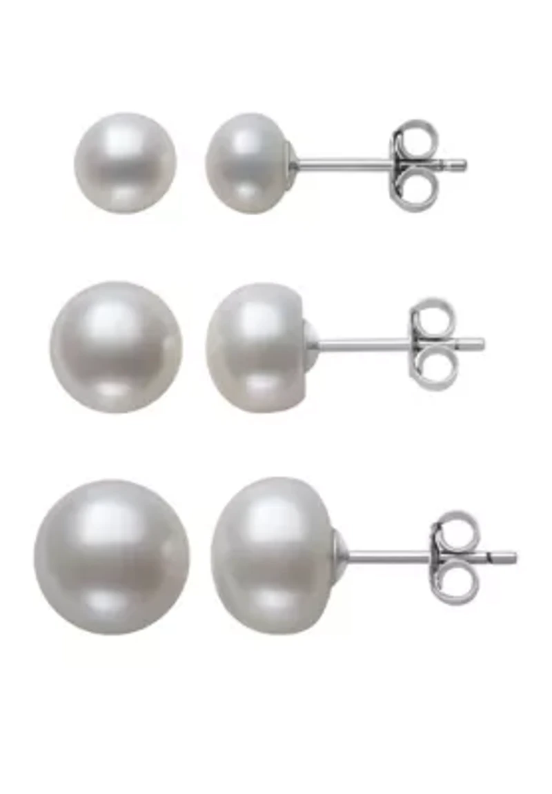 Sterling Silver Freshwater Pearl Stud Earring Set 3 Pairs