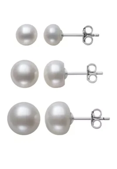 Sterling Silver Freshwater Pearl Stud Earring Set 3 Pairs
