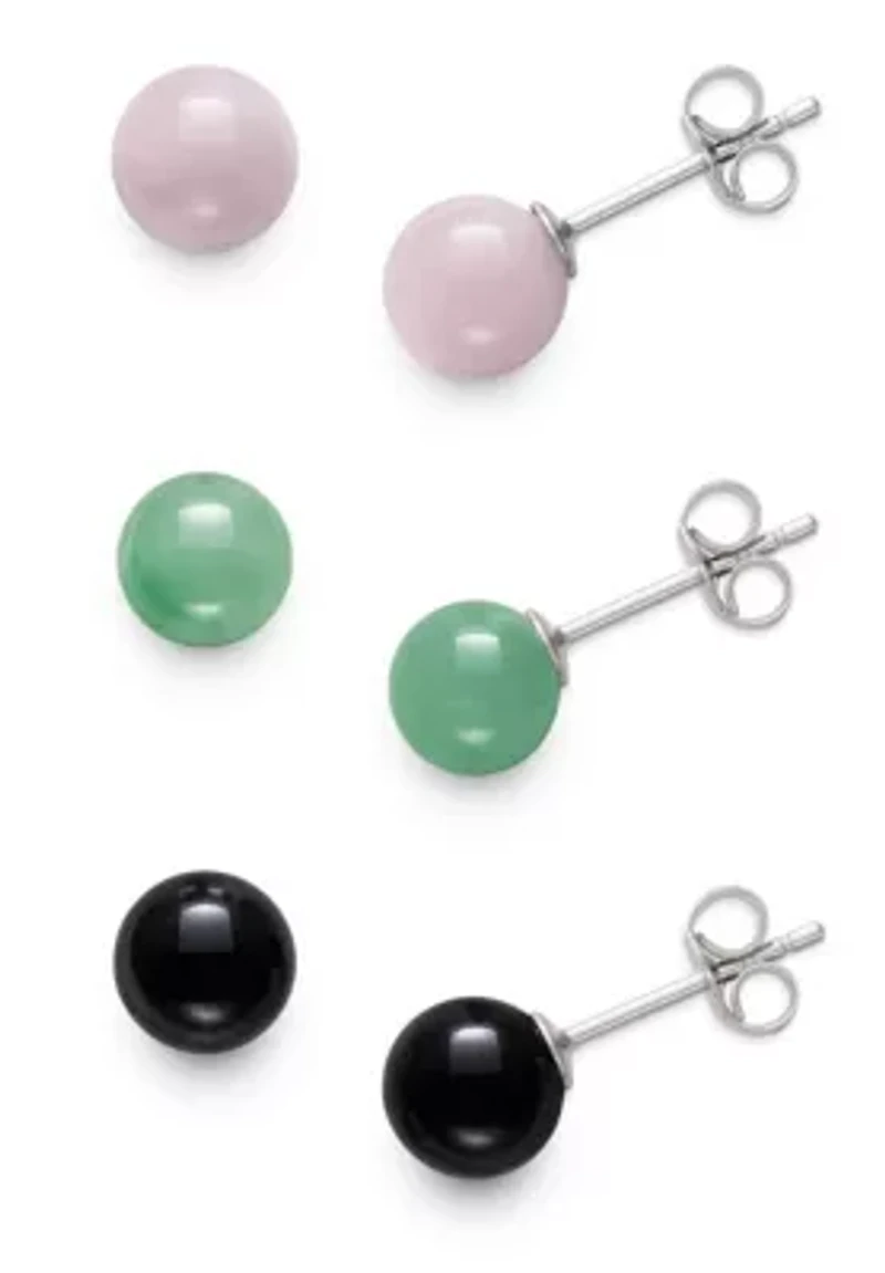 Lab Created STERLING SILVER 6MM JADE, ROSE QUARTZ AND ONYX STUD SET