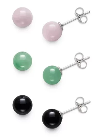 Lab Created STERLING SILVER 6MM JADE, ROSE QUARTZ AND ONYX STUD SET