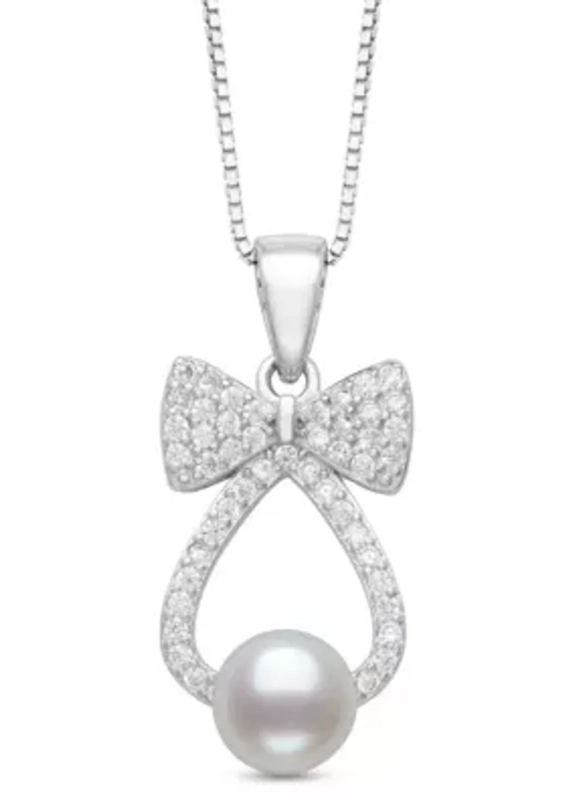 Lab Created Sapphire and Freshwater Pearl Sterling Silver Earring and Pendant Set