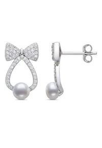 Lab Created Sapphire and Freshwater Pearl Sterling Silver Earring and Pendant Set