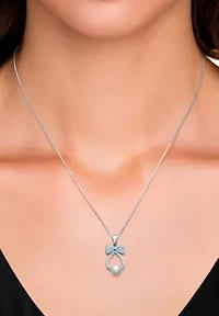Lab Created Sapphire and Freshwater Pearl Sterling Silver Earring and Pendant Set