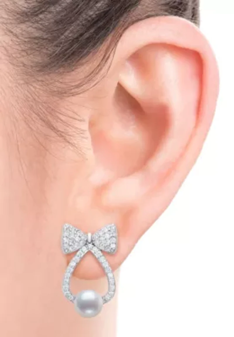 Lab Created Sapphire and Freshwater Pearl Sterling Silver Earring and Pendant Set