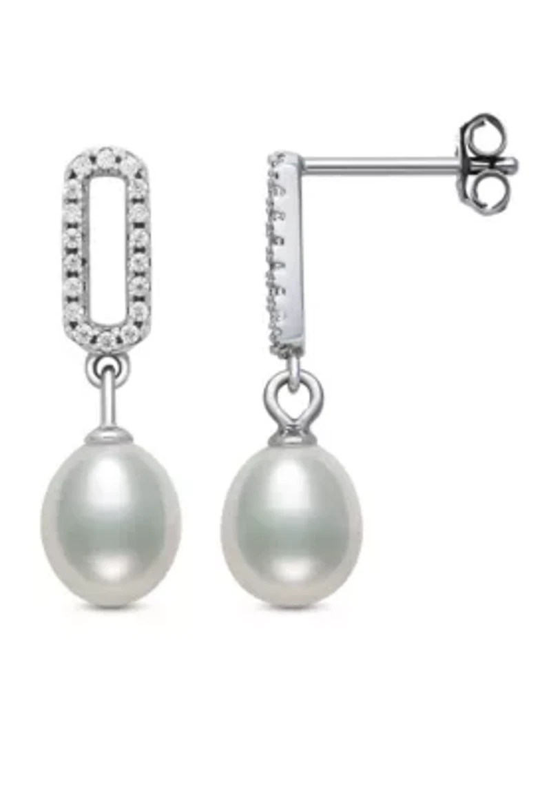 Lab Created Sterling Silver Freshwater Pearl and Lab-Created Sapphire Earring and Pendant Set