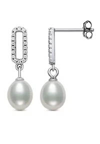 Lab Created Sterling Silver Freshwater Pearl and Lab-Created Sapphire Earring and Pendant Set