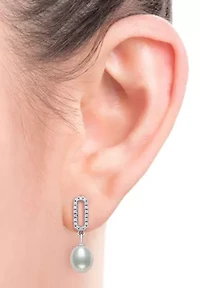 Lab Created Sterling Silver Freshwater Pearl and Lab-Created Sapphire Earring and Pendant Set