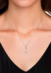 Lab Created Sterling Silver Freshwater Pearl and Lab-Created Sapphire Earring and Pendant Set