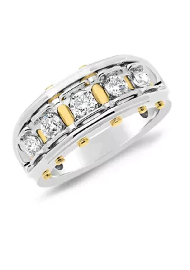 Men's 1 ct. t.w. Diamond Five Stone Alternating Rivet Band 14K Two-Tone Gold