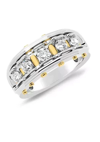 Men's 1 ct. t.w. Diamond Five Stone Alternating Rivet Band 14K Two-Tone Gold