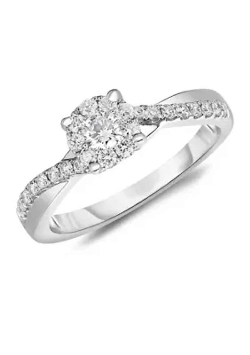 1/2 ct. t.w. Diamond Frame Twist Shank Engagement Ring 10K White Gold