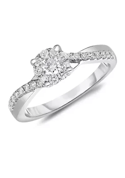 1/2 ct. t.w. Diamond Frame Twist Shank Engagement Ring 10K White Gold