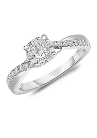 1/2 ct. t.w. Diamond Frame Twist Shank Engagement Ring 10K White Gold