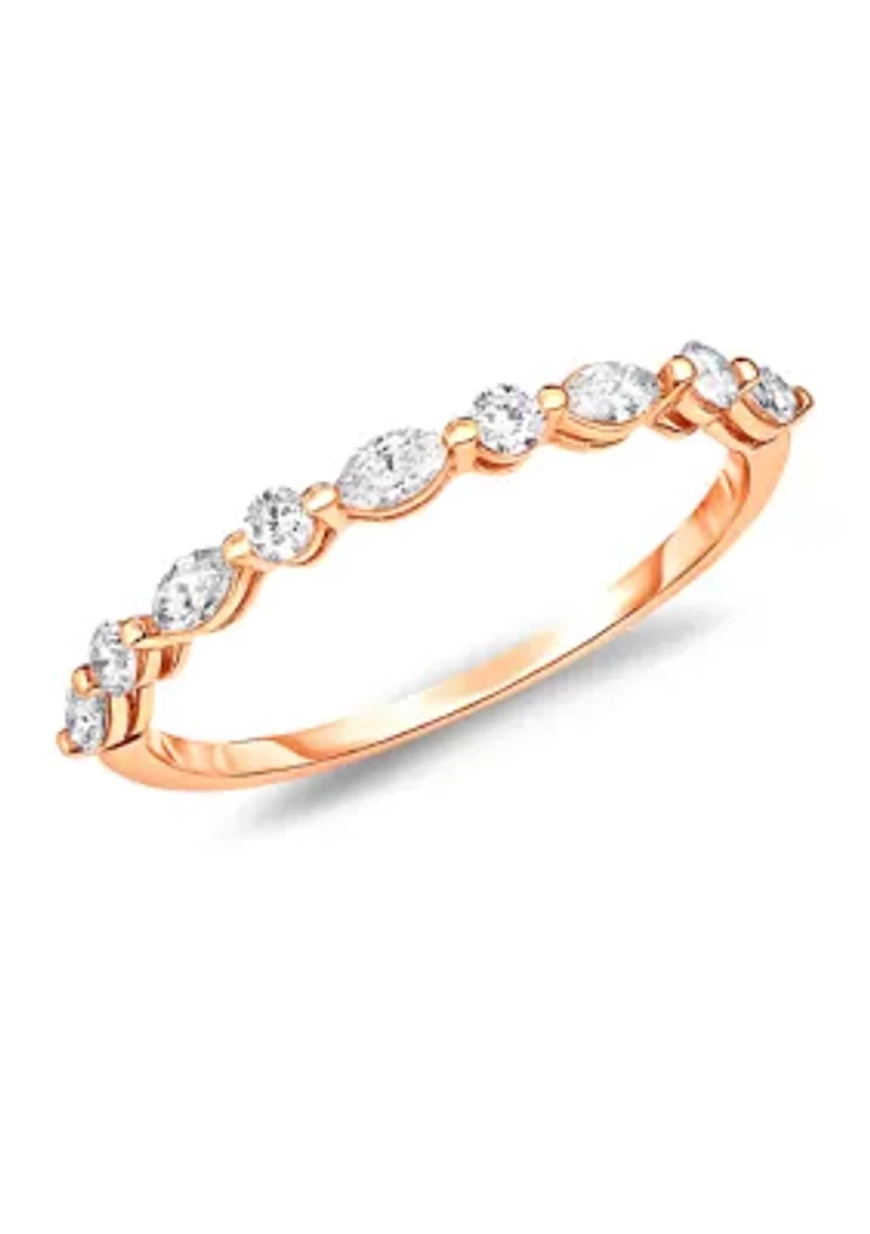 1/4 ct. t.w. Marquise and Round Diamond Alternating Stackable Band 14K Rose Gold