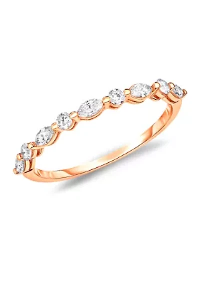 1/4 ct. t.w. Marquise and Round Diamond Alternating Stackable Band 14K Rose Gold