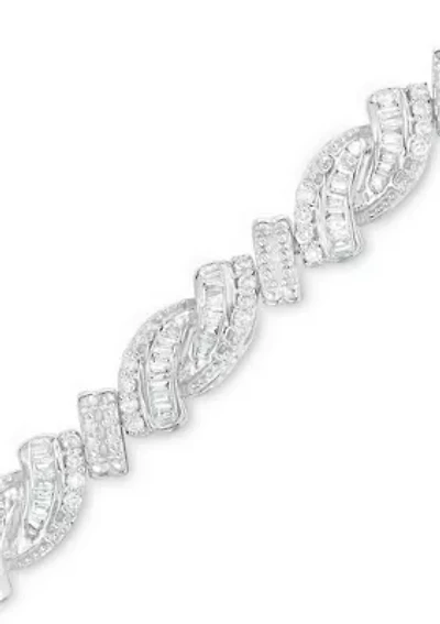 2 ct. t.w. Baguette and Round Diamond Bypass Bracelet in Sterling Silver