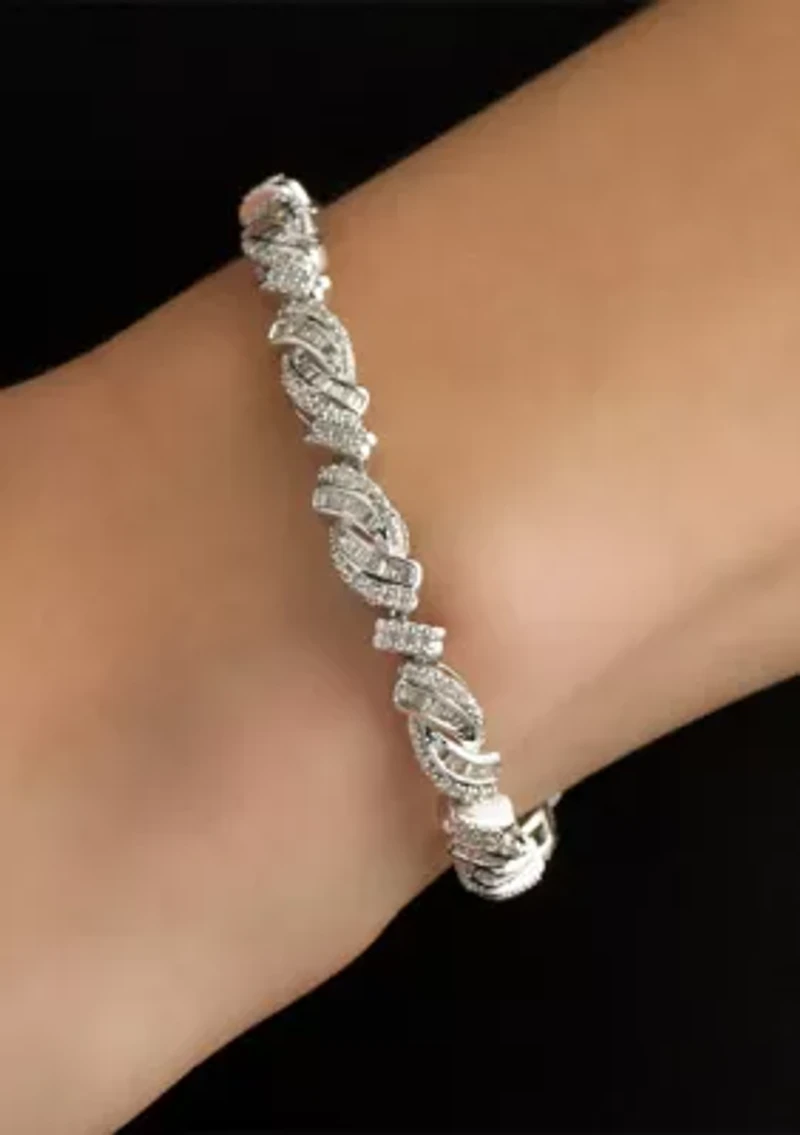 2 ct. t.w. Baguette and Round Diamond Bypass Bracelet in Sterling Silver