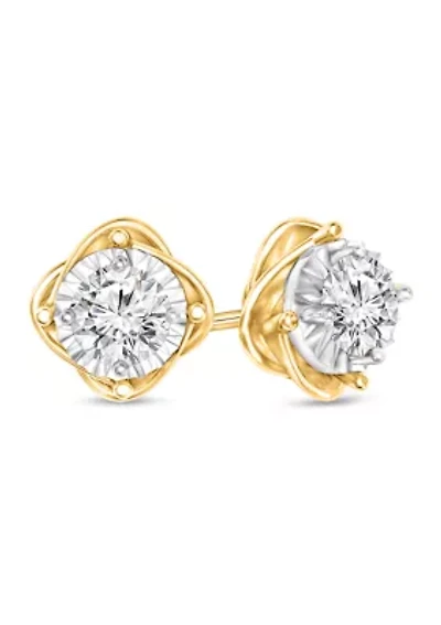  1/4 ct. t.w. Round Cut Diamond Floral Stud Earrings in 10K Two Tone Gold 