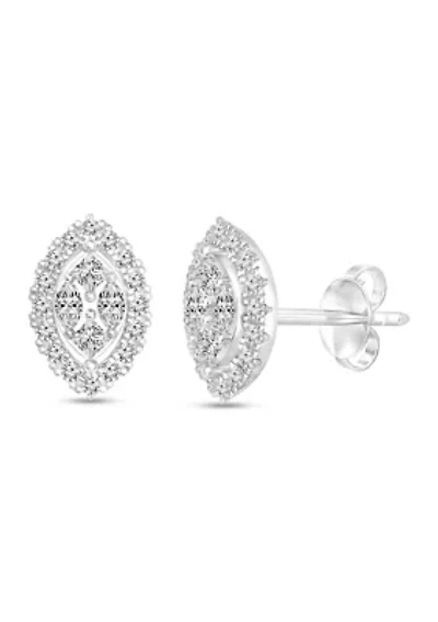 1/2 ct. t.w. Diamond Halo Marquise Shaped Stud Earrings in 14K White Gold