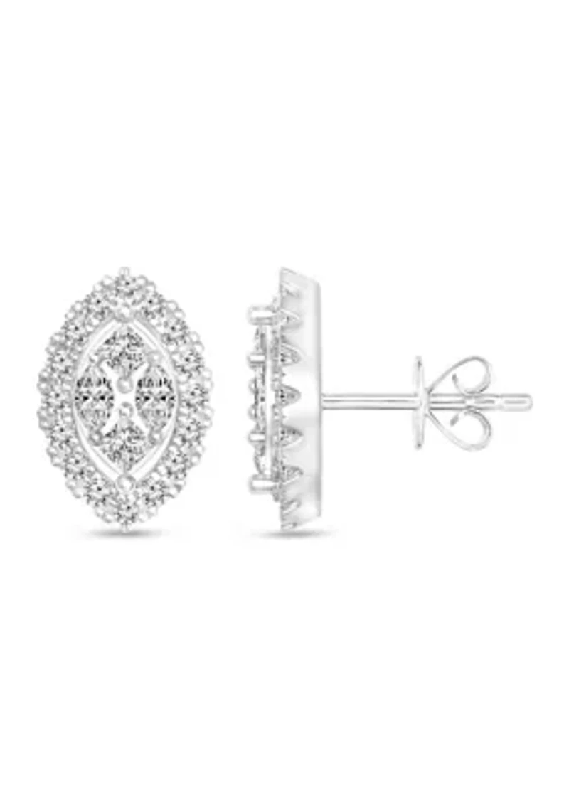 1/2 ct. t.w. Diamond Halo Marquise Shaped Stud Earrings in 14K White Gold