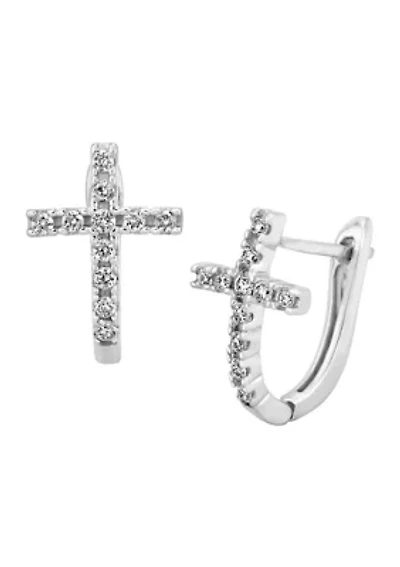 1/4 ct. t.w. Diamond Cross Hoop Earrings in Sterling Silver