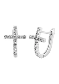 1/4 ct. t.w. Diamond Cross Hoop Earrings in Sterling Silver