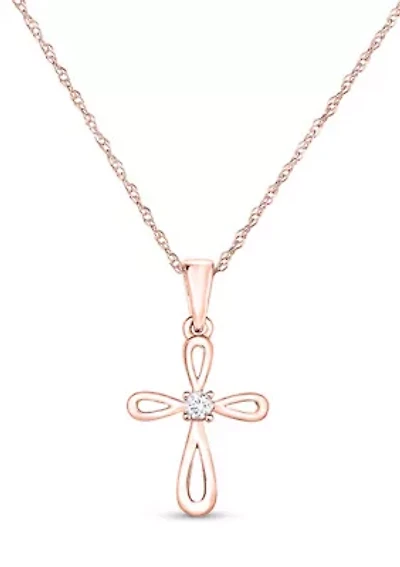 1/10 ct. t.w. Diamond Accent Loop Cross Pendant in 10K Rose Gold
