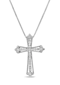 1/6 ct. t.w. Round-Cut Diamond Floral Tip Cross Pendant in 10K White Gold