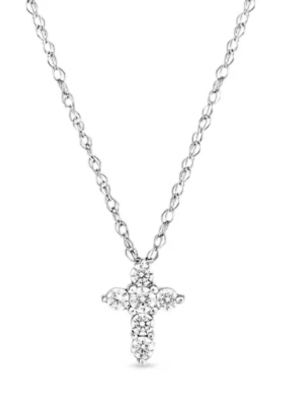 1/10 ct. t.w. Round-Cut Diamond Cross Necklace in 10K White Gold
