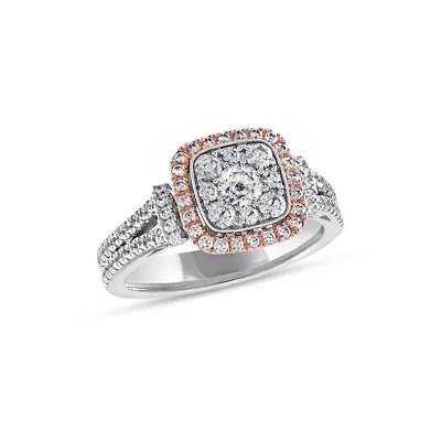 7/8CTW Diamond 14kt Gold Two Tone Pink Ring