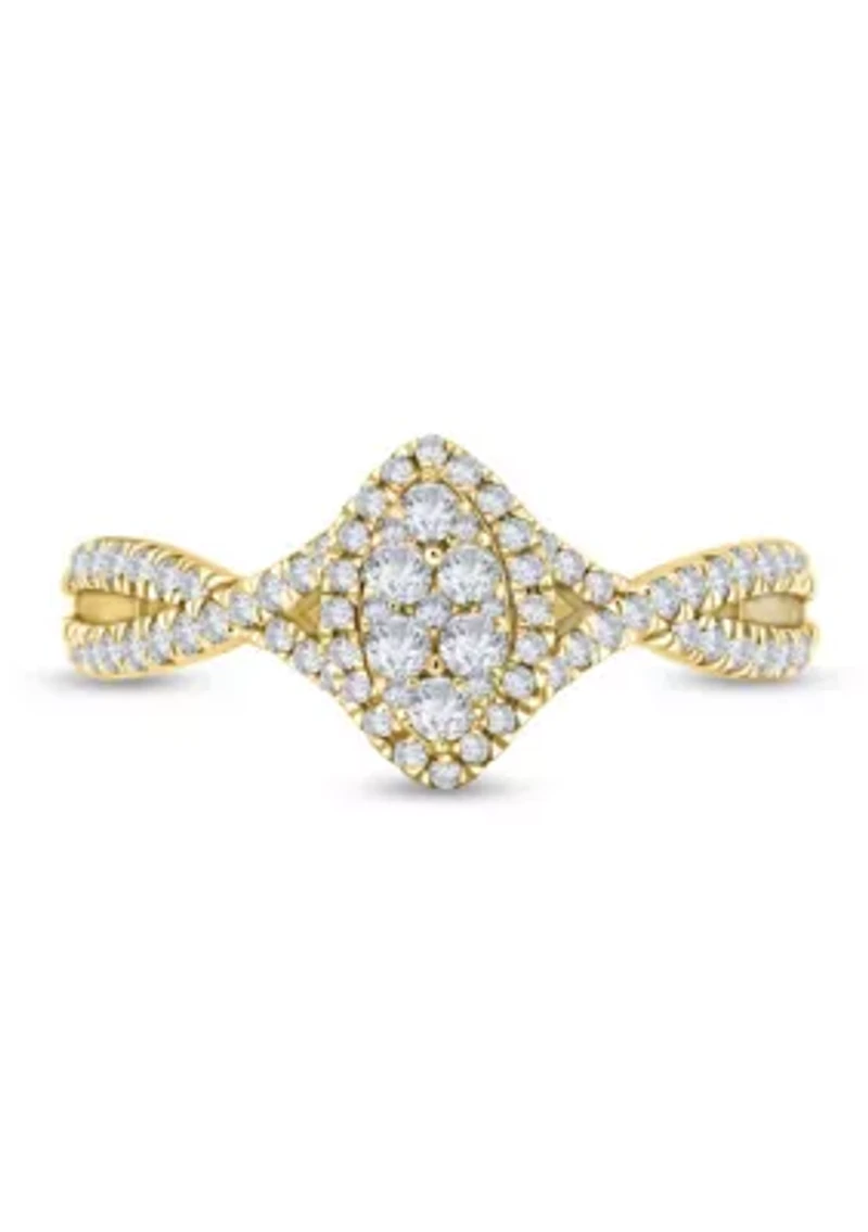 1/2 C.T.T.W Diamond 14Kt Gold Engagement Ring
