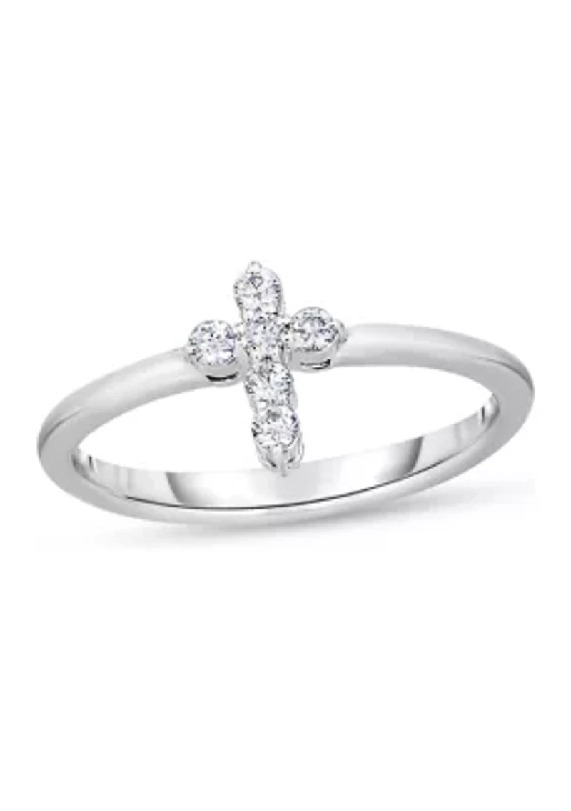 1/6 C.T.T.W Diamond 14K Cross Ring