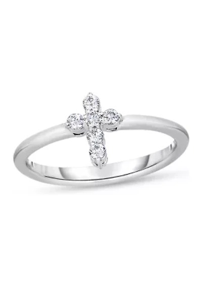 1/6 C.T.T.W Diamond 14K Cross Ring