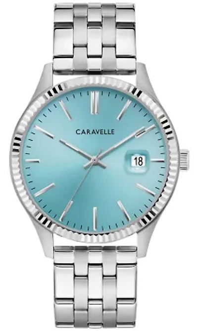Caravelle Mens Classic Silver-Tone Stainless Steel Bracelet Watch 41mm