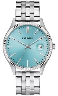 Caravelle Mens Classic Silver-Tone Stainless Steel Bracelet Watch 41mm