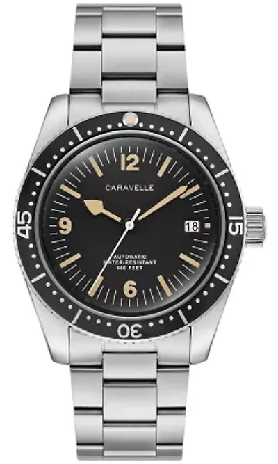 Caravelle Mens Vintage Sea Hunter Silver-Tone Stainless Steel Bracelet Watch 39mm