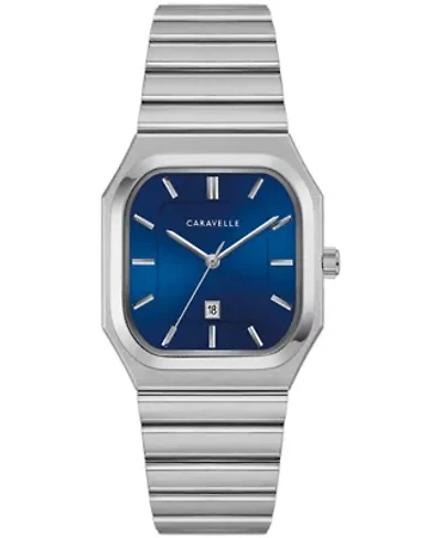 Caravelle Mens Vintage Silver-Tone Stainless Steel Bracelet Watch 32mm