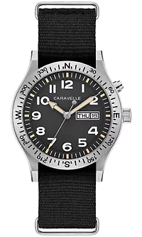 Caravelle Mens Vintage Lite Up Black Nylon Strap Watch 39mm