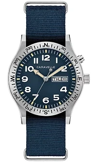 Caravelle Mens Vintage Lite Up CAR Blue Strap Watch 39mm
